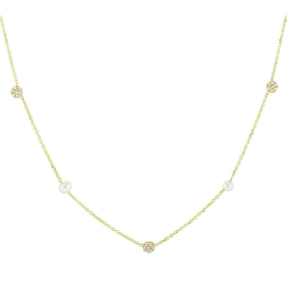 NECKLACE SENZIO Collection K9 Yellow Gold with Zircon Stones and Pearls 3SOU.1453C