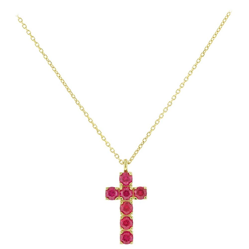 CROSS with Chain SENZIO Collection K9 Yellow Gold with Red Zircon Stones 3SOU.15072C