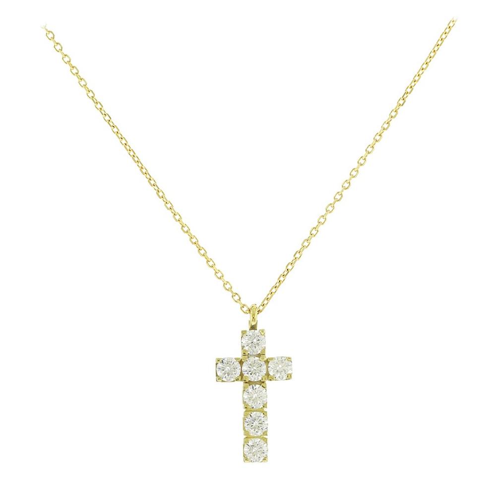 CROSS with Chain SENZIO Collection K9 Yellow Gold with White Zircon Stones 3SOU.1507C