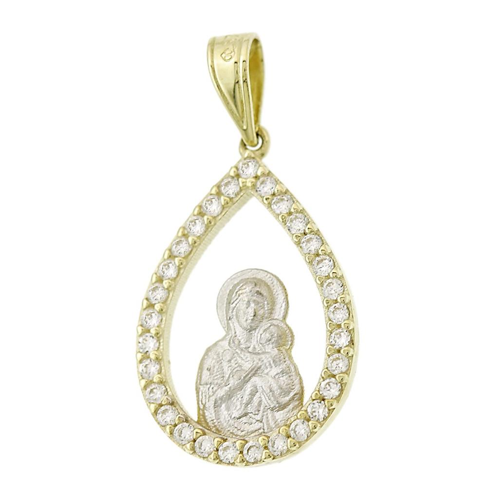 VIRGIN MARY Two Τone 9K Yellow and White Gold with Zircon Stones 3VAR.01.P013P