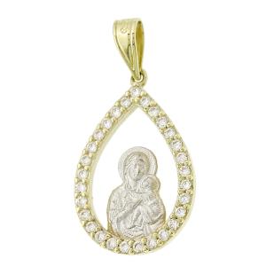 VIRGIN MARY Two Τone 9K Yellow and White Gold with Zircon Stones 3VAR.01.P013P - 24099