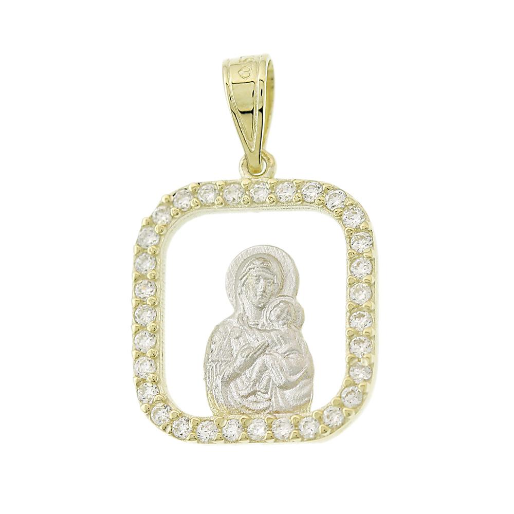 VIRGIN MARY Two Τone Yellow and White Gold K9 with Zircon Stones 3VAR.01.P019P
