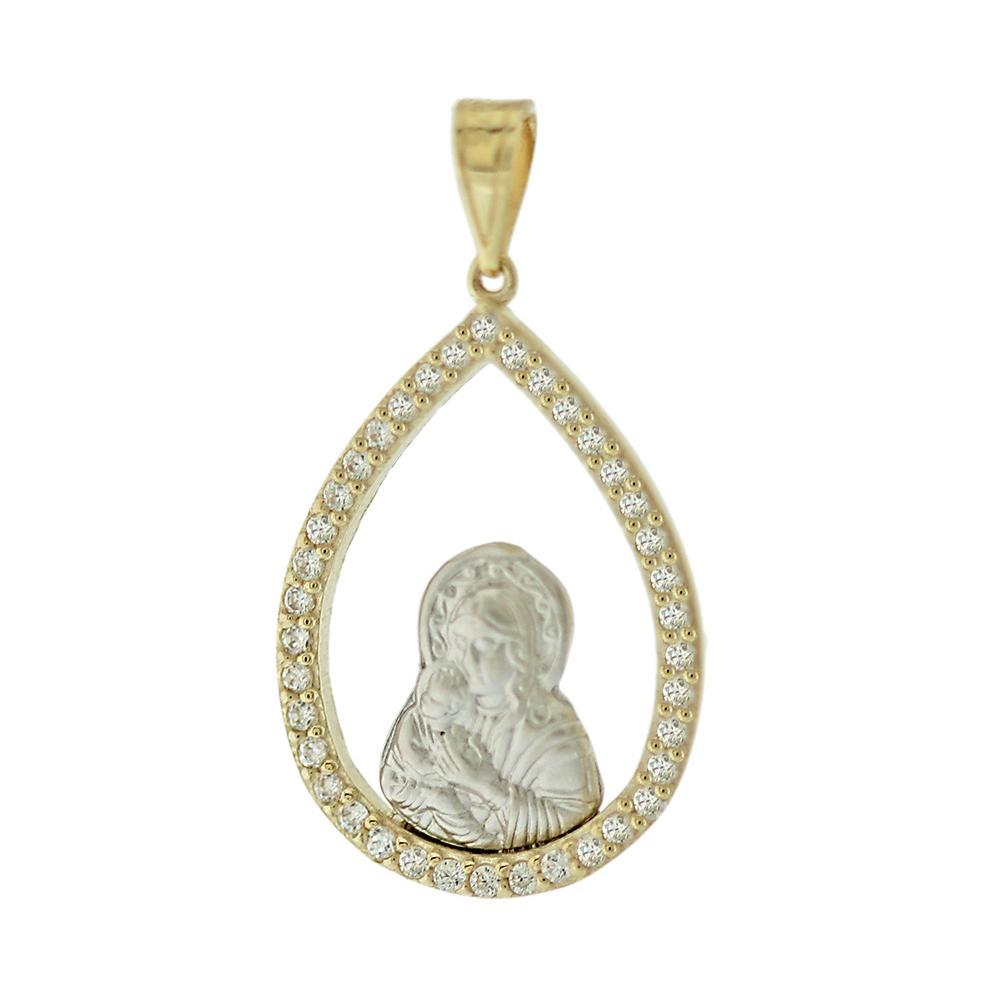 VIRGIN MARY Two Τone 9K Yellow and White Gold with Zircon Stones 3VAR.01.P8P