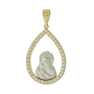 VIRGIN MARY Two Τone 9K Yellow and White Gold with Zircon Stones 3VAR.01.P8P - 15517