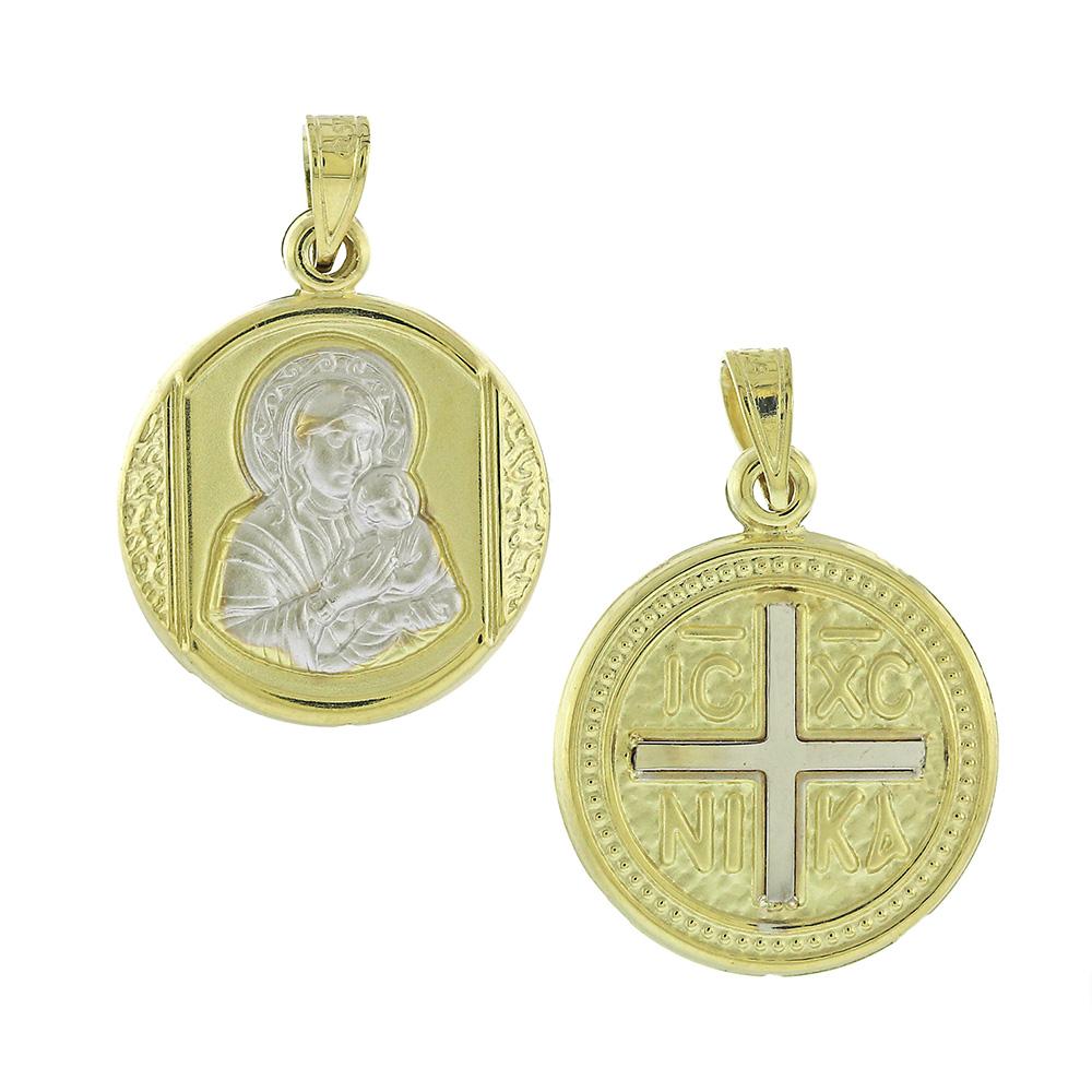 VIRGIN MARY Double Sided SENZIO Collection K9 Yellow & White Gold 3VAR.223P
