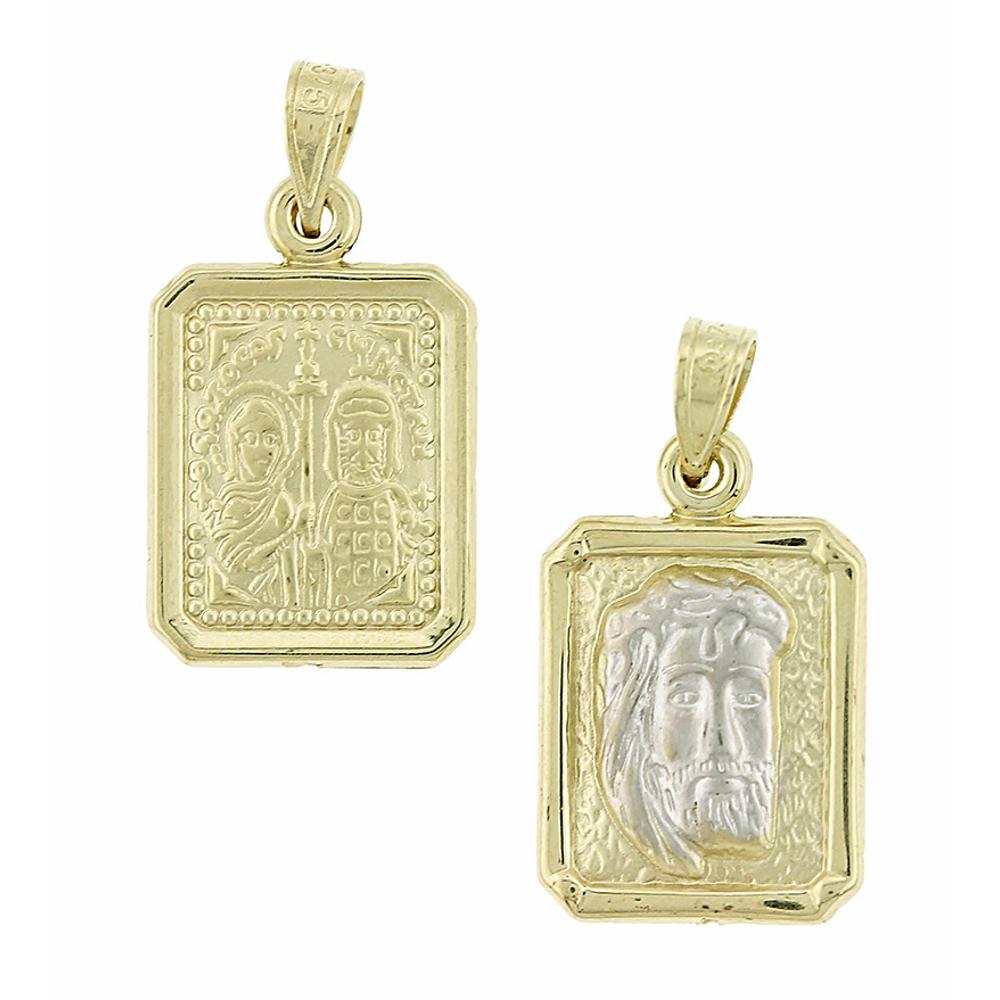 PENDANT Christ Double Sided Two Color 9K Yellow and White Gold 3VAR.03.D1P