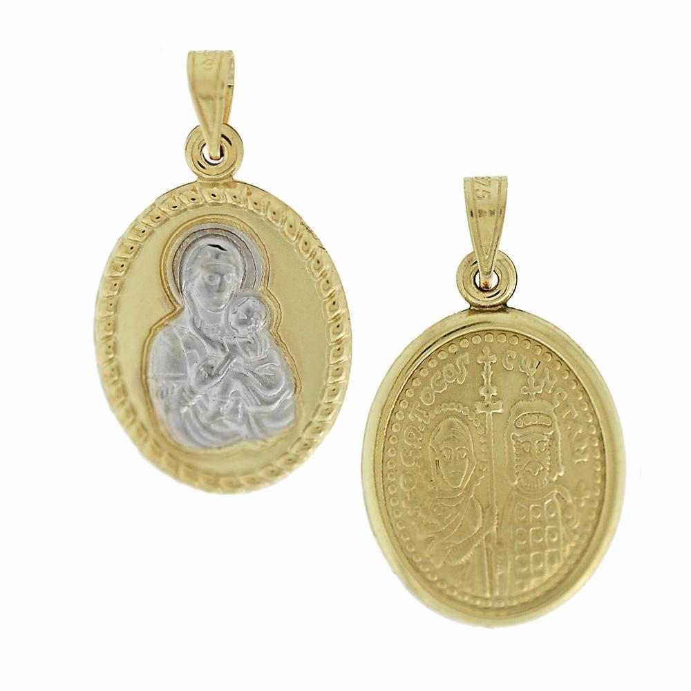 VIRGIN MARY Double Sided SENZIO Collection K9 Yellow & White Gold 3VAR.D25P