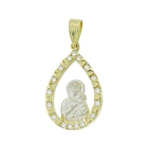 VIRGIN MARY Amulet SENZIO Collection K9 Yellow & White Gold with Zircon Stones 3VAR.P012P - 42607