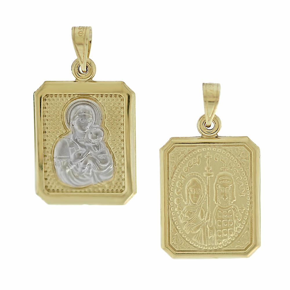 VIRGIN MARY Double Sided SENZIO Collection K9 Yellow & White Gold 3VAR.D30P