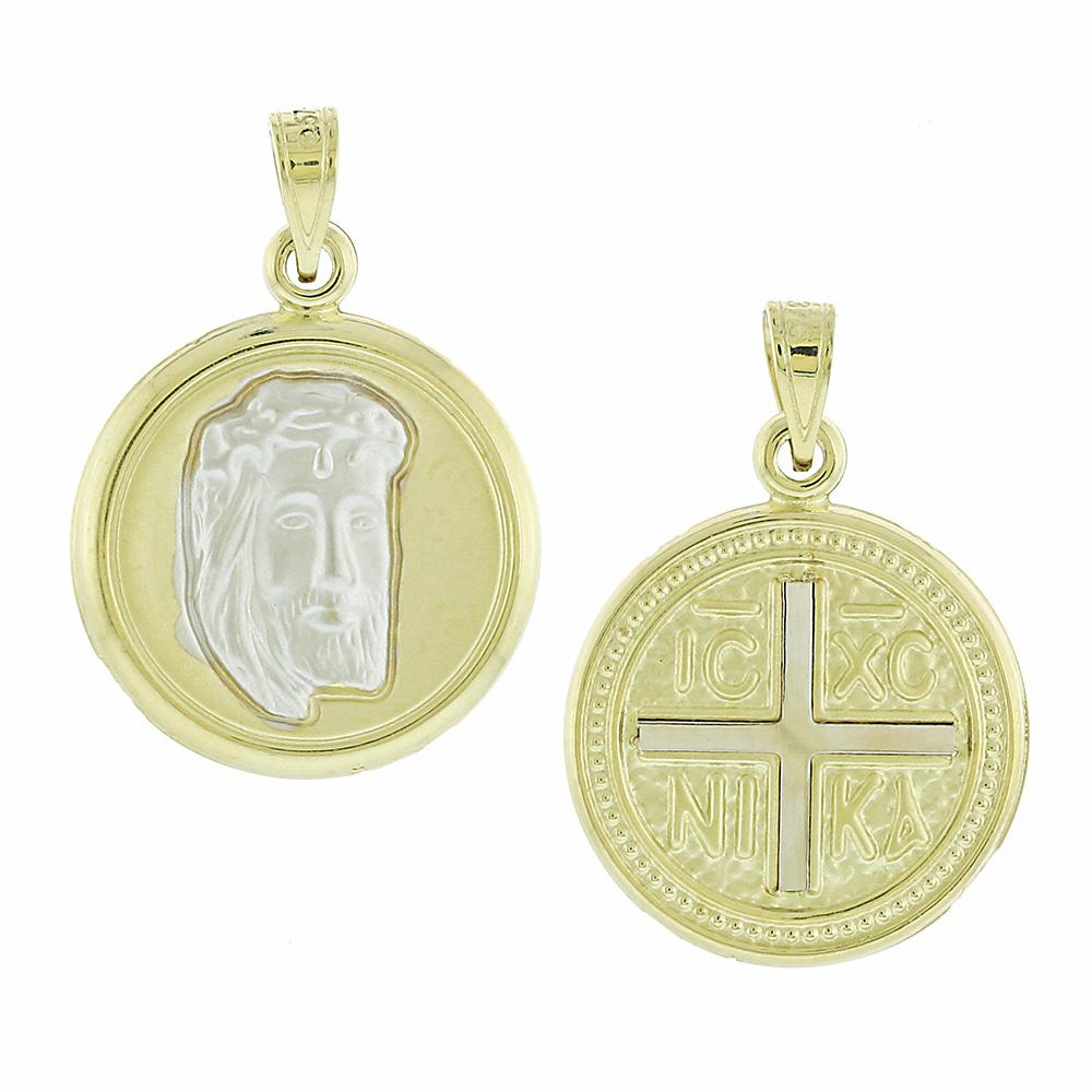 PENDANT Christ Double Sided Two Color 9K Yellow and White Gold 3VAR.01.221P