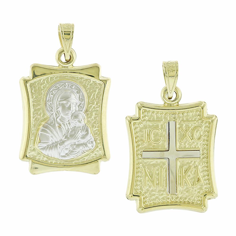 VIRGIN MARY Double Sided Bicolor 9K Yellow and White Gold 3VAR.222P