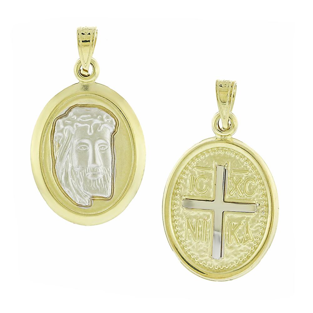 PENDANT Christ Double Sided Two Color K9 Yellow and White Gold 3VAR.224P