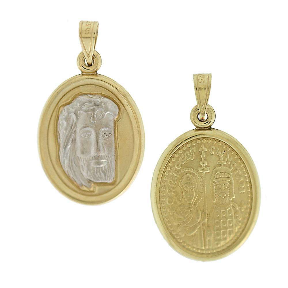 PENDANT Christ Double Sided Two Color 9K Yellow and White Gold 3VAR.D23P