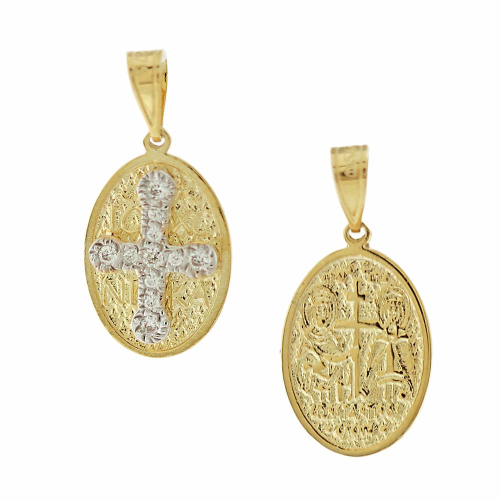 CHRISTIAN CHARMS Double Sided from 9K Yellow & White Gold with Zircon Stones 3VAR.D403P