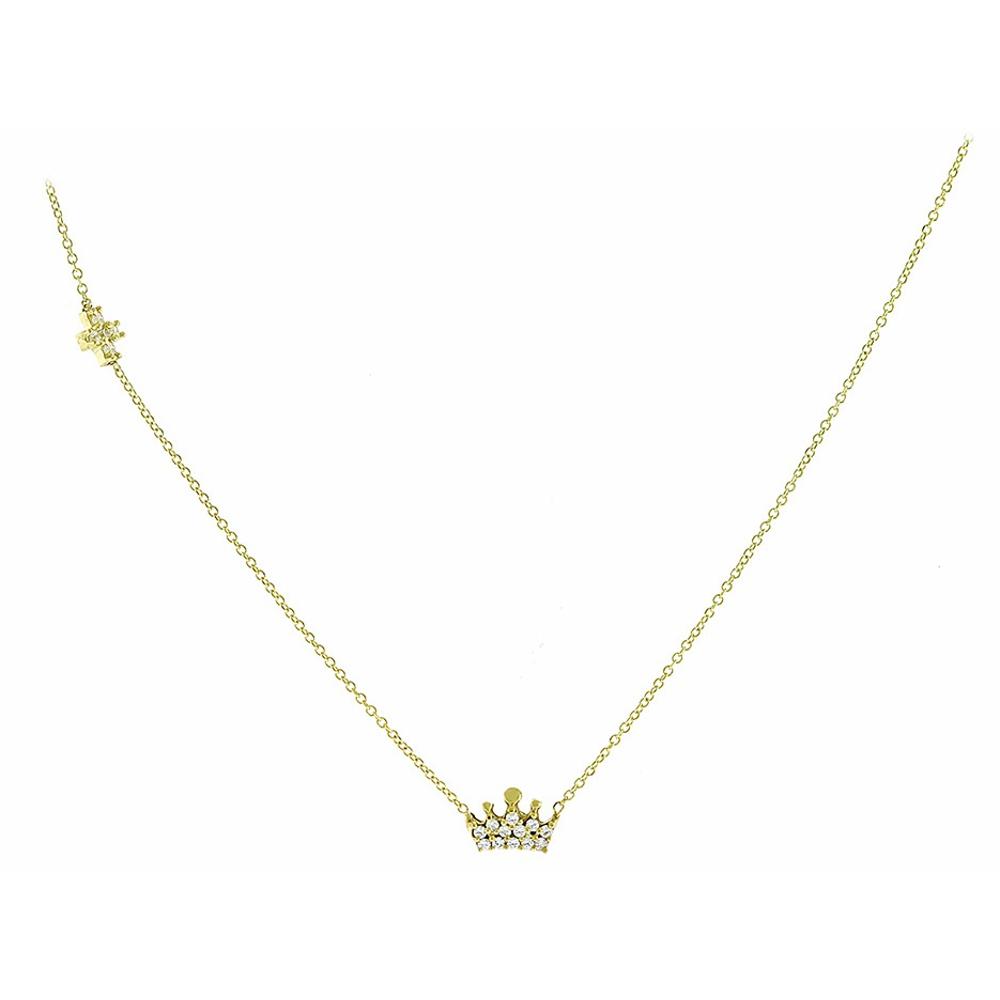 NECKLACE Crown in Yellow Gold with Chain K9 and Zircon Stones 3SOU.01.641K