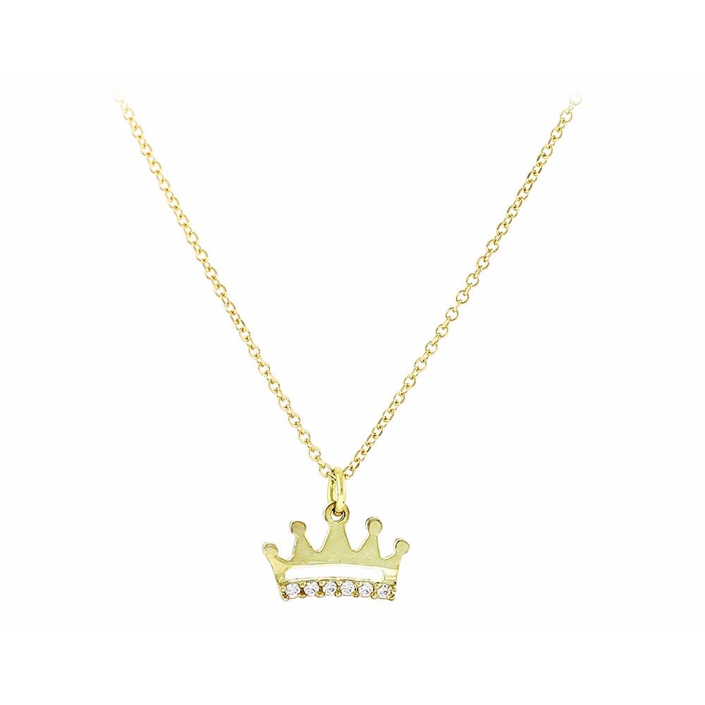 NECKLACE Crown K9 Yellow Gold with Chain and Zircon Stones 3SOU.949K