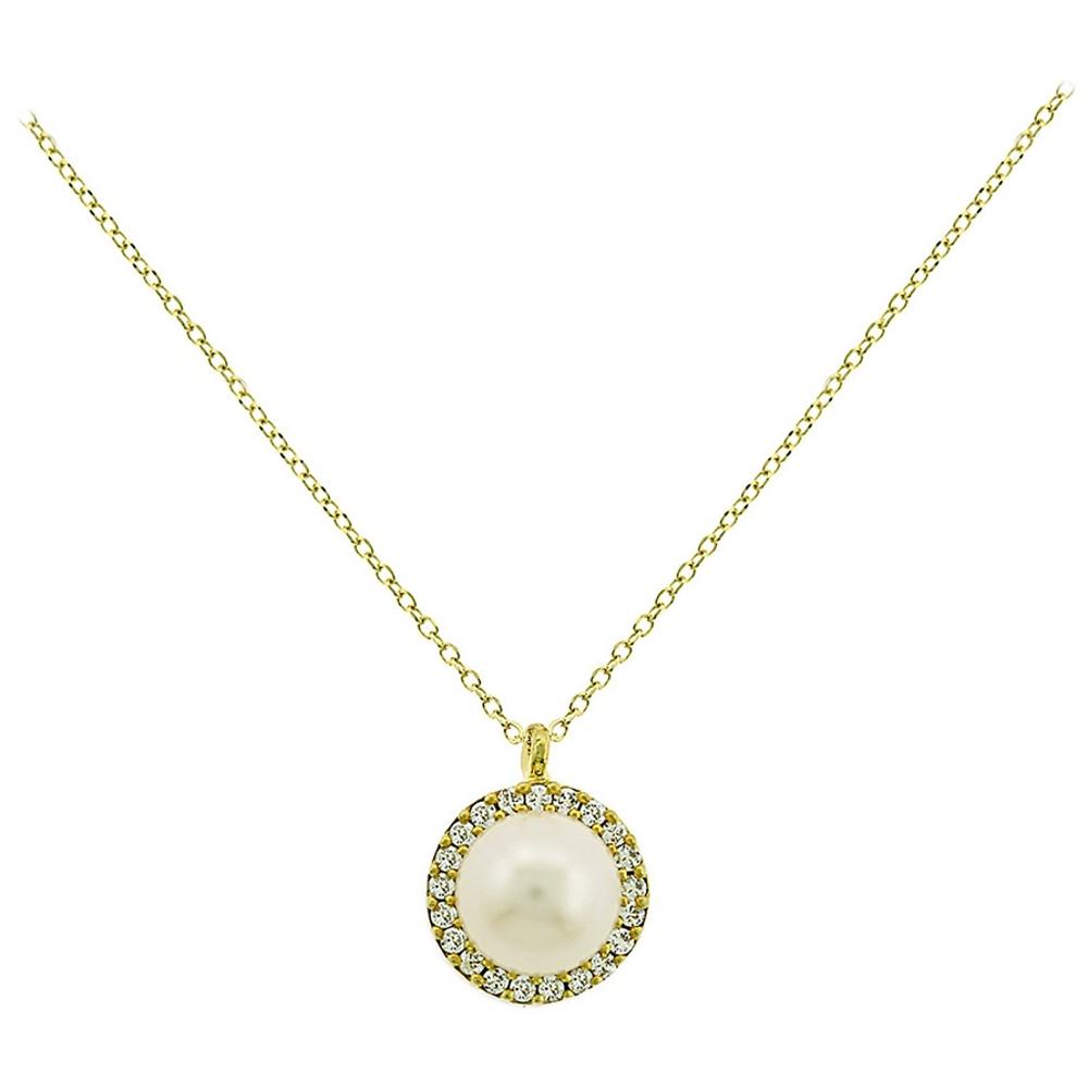 NECKLACE Rosette K9 Yellow Gold with Zircon Stones and Pearl 3SOU.1356K