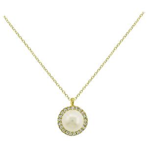 NECKLACE Rosette K9 Yellow Gold with Zircon Stones and Pearl 3SOU.1356K - 12198