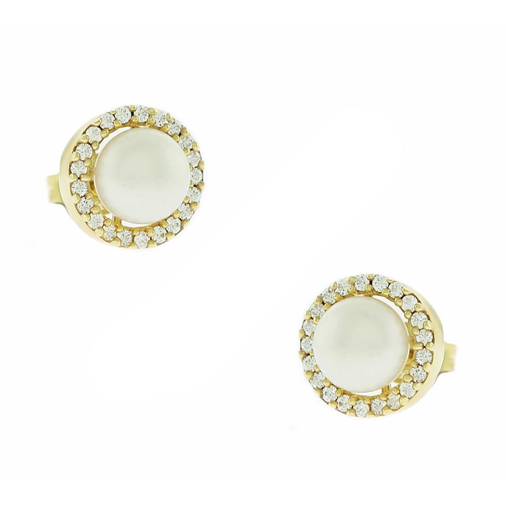 EARRING Rosette with Zircon and Pearl K9 Yellow Gold 3SOU.1356SK