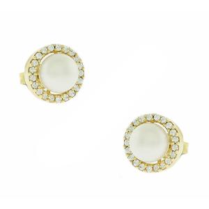 EARRING Rosette with Zircon and Pearl K9 Yellow Gold 3SOU.1356SK - 23310