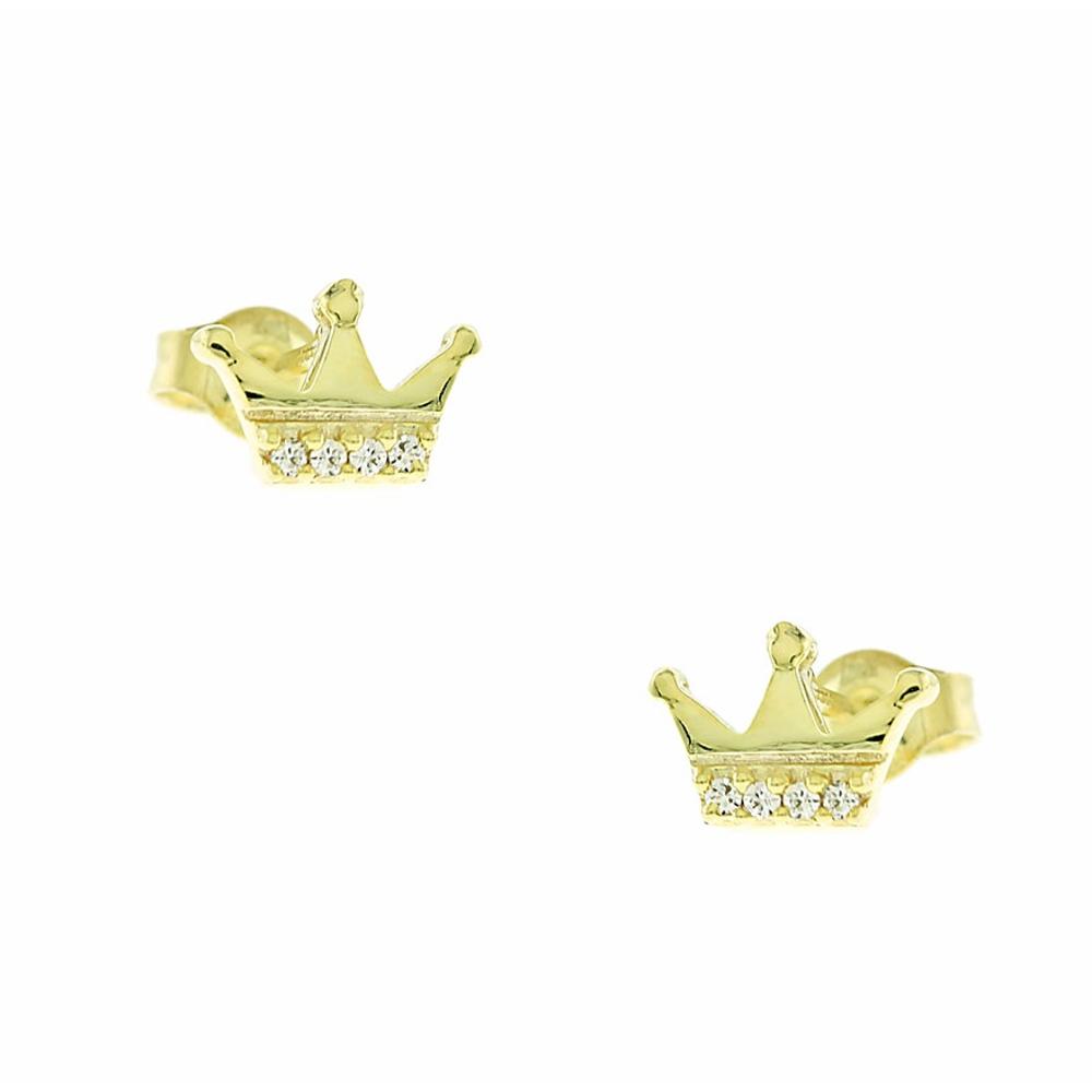 EARRINGS Children's Crowns Yellow gold K9 with Zircon Stones 3SOU.03.817SK