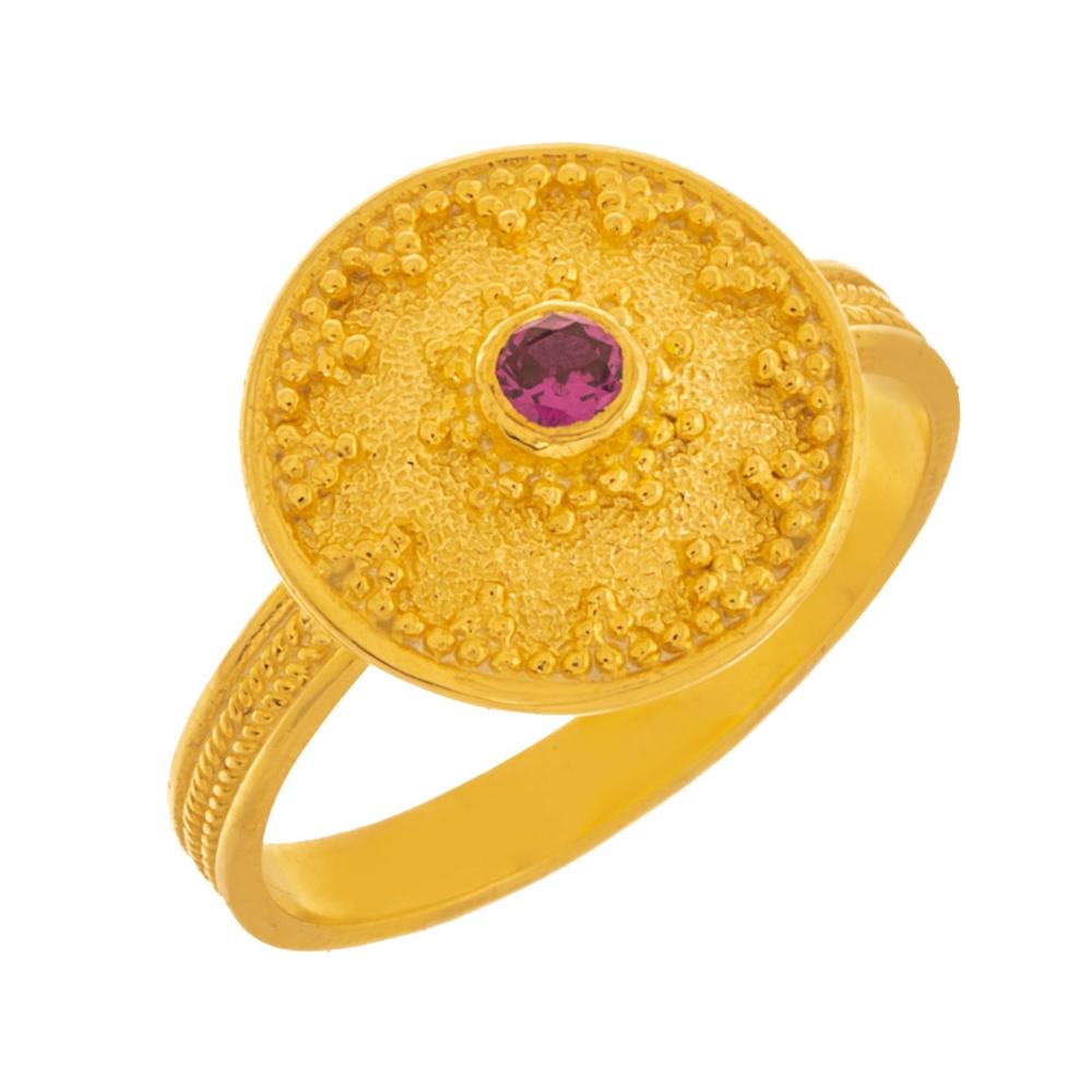 RING Byzantine Hand Made Yellow Gold K14 with Ruby 4614185