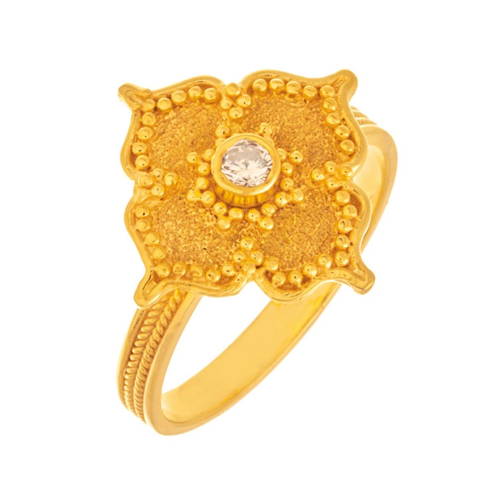 RING Byzantine Hand Made Yellow Gold K14 with Zircon Stones 4614186