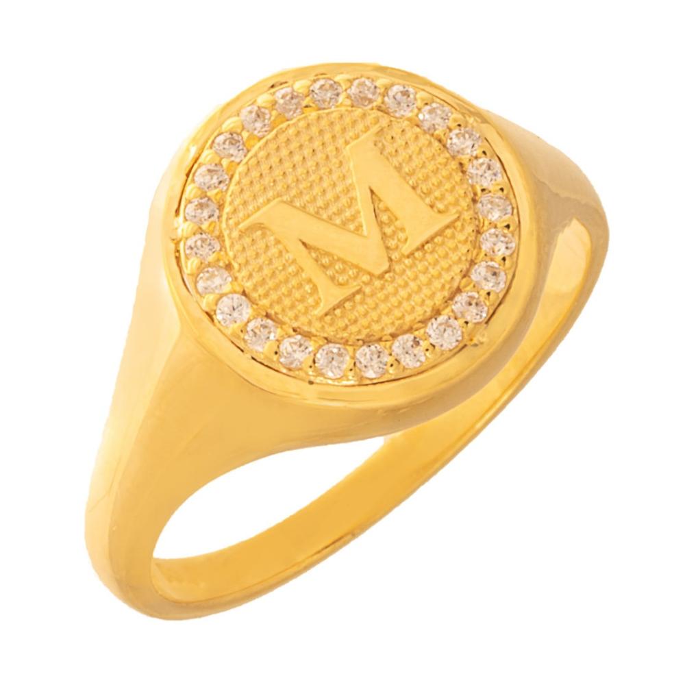 RING Chevalier Hand Made with Monogram "M" 14K Yellow Gold with Zircon Stones 4614197