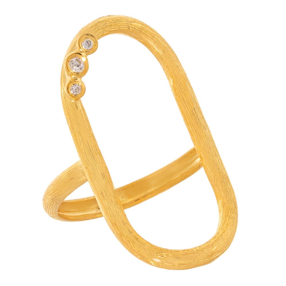 RING Hand Made SENZIO Collection K14 Yellow Gold with Zircon Stones 4614213