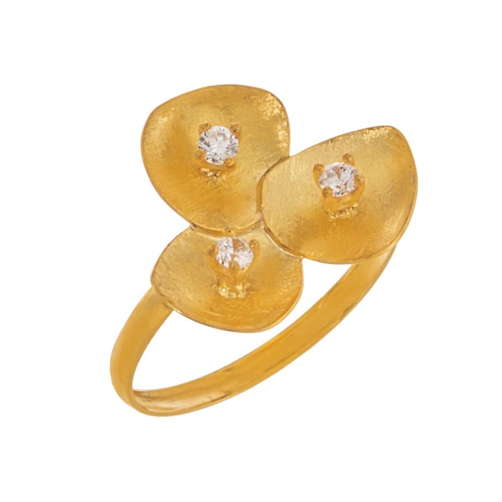 RING Hand Made SENZIO Collection K14 Yellow Gold with Zircon Stones 4614269.K14