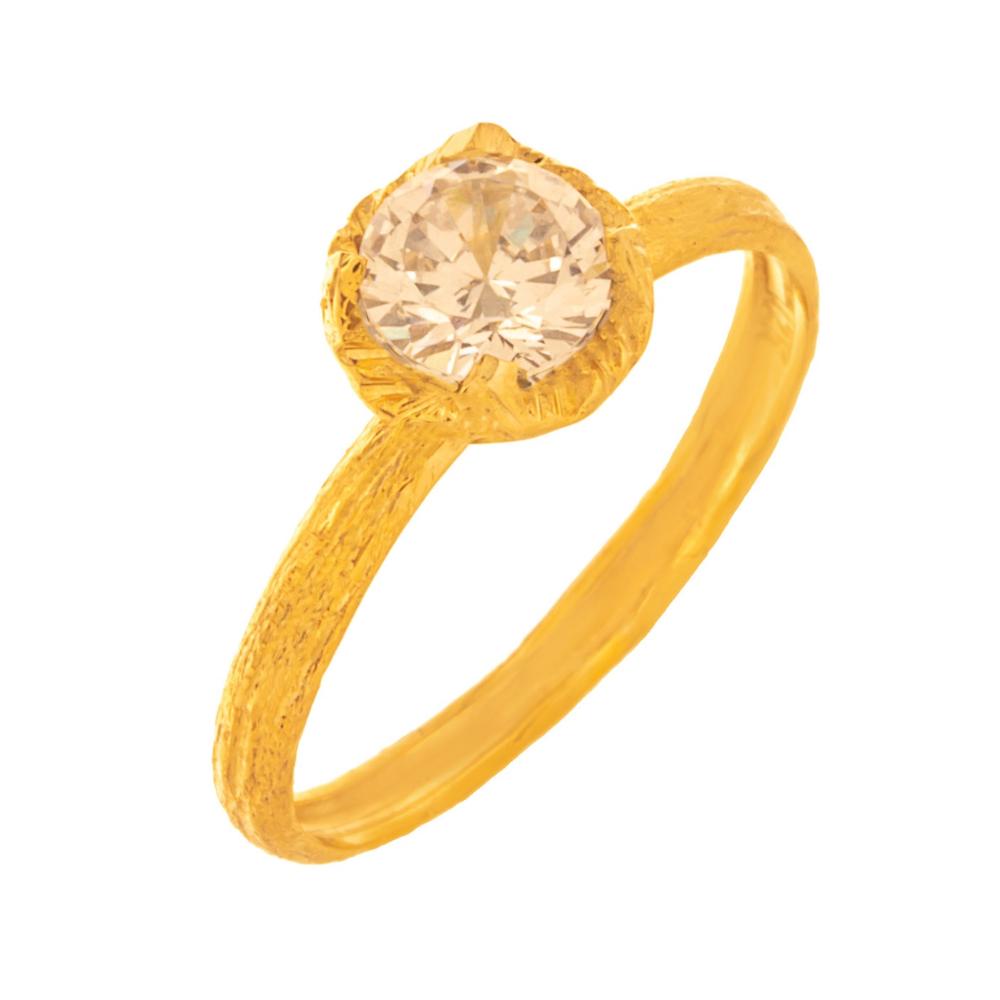 RING Single Stone Hand Made Yellow Gold K14 with Zircon Stone 461489