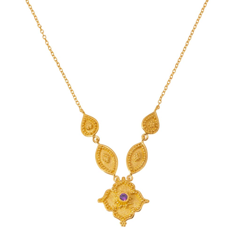 NECKLACE Women's Handmade Byzantine SENZIO Collection in K14 Yellow Gold with Zircon 46214KI