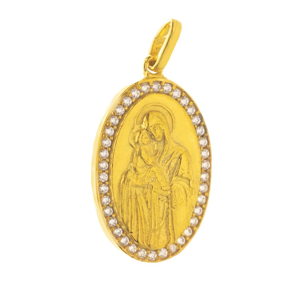 VIRGIN MARY Hand Made SENZIO Collection K9 Yellow Gold with Zircon Stone 46272K
