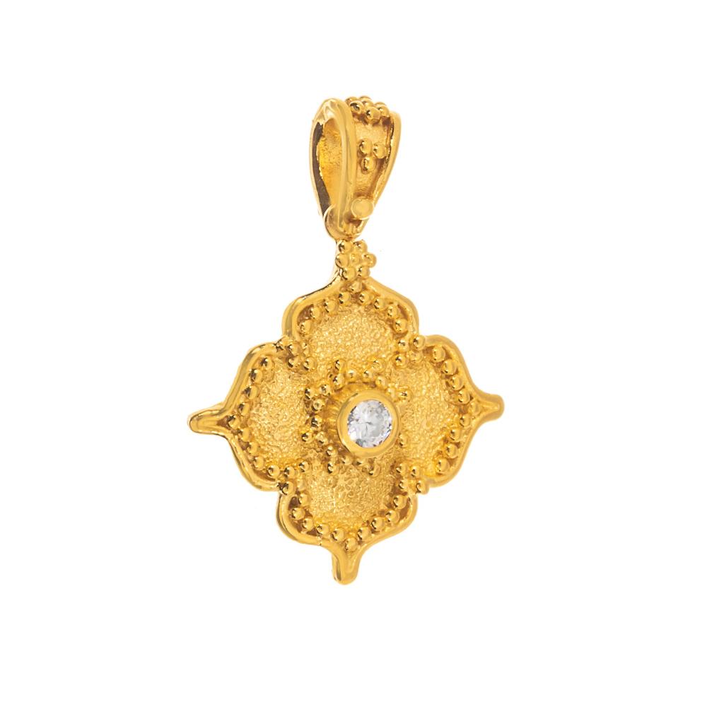 PENDANT Byzantine SENZIO Collection K14 Yellow Gold with Zircon Stones 46279.K14