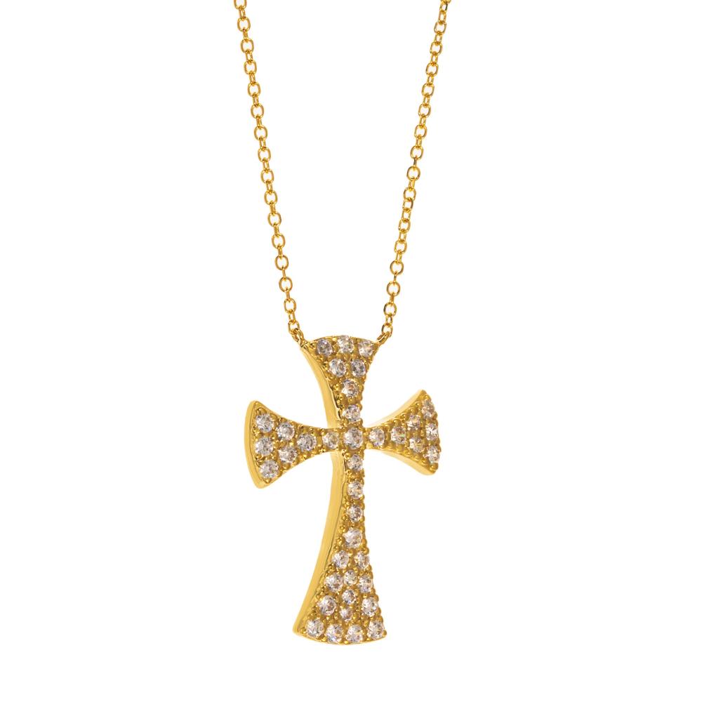 CROSS with Chain SENZIO Collection K14 Yellow Gold with Zircon Stones 464218.K14