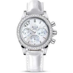 OMEGA De Ville Jewellery Co-Axial Chronograph 35mm Silver Stainless Steel White Leather Strap 48777036 - 7598