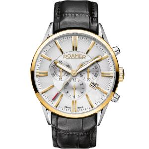 ROAMER Superior Chrono 44mm Gold & Silver Stainless Steel Black Leather Strap 508837-47-15-05 - 36525
