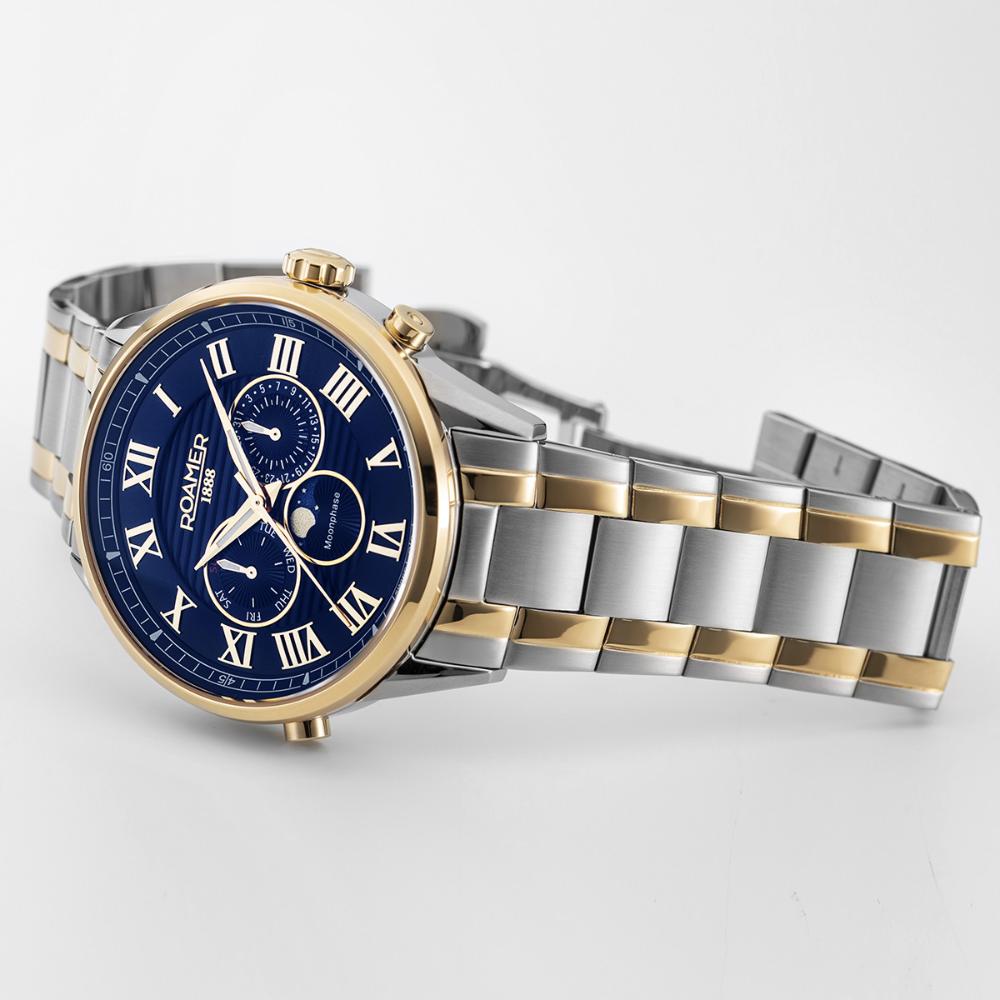 ROAMER Superior Moonphase II Blue 43mm Two Tone Gold Stainless Steel Bracelet 513821-47-45-50 - 2
