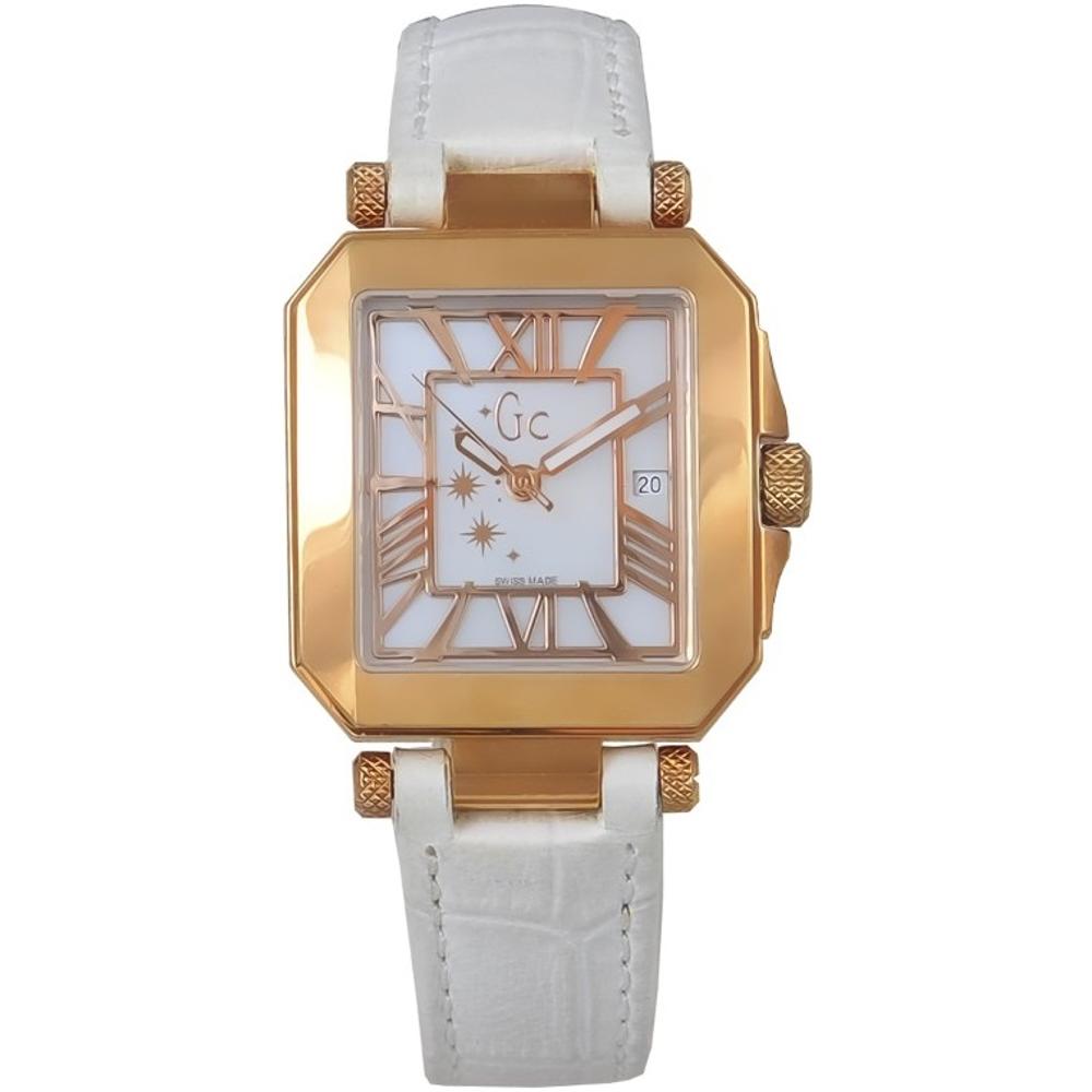 GUESS COLLECTION Three Hands 34mm Gold Stainless Steel White Leather Strap 52003L1