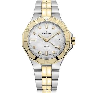 EDOX Delfin The Original Diver Lady White Pearl Dial with Diamonds 38mm Two Tone Gold Stainless Steel Bracelet 53020-357JM-NADD - 44361