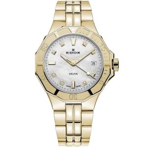 EDOX Delfin The Original Diver Lady White Pearl Dial with Diamonds 38mm Gold Stainless Steel Bracelet 53020-37JM-NADD - 44368