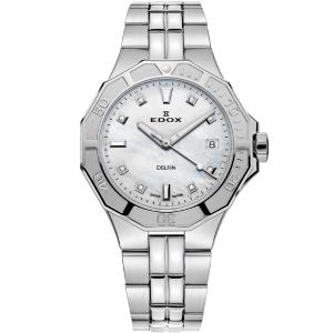 EDOX Delfin The Original Diver Lady White Pearl Dial with Diamonds 38mm Silver Stainless Steel Bracelet 53020-3M-NADN - 44375