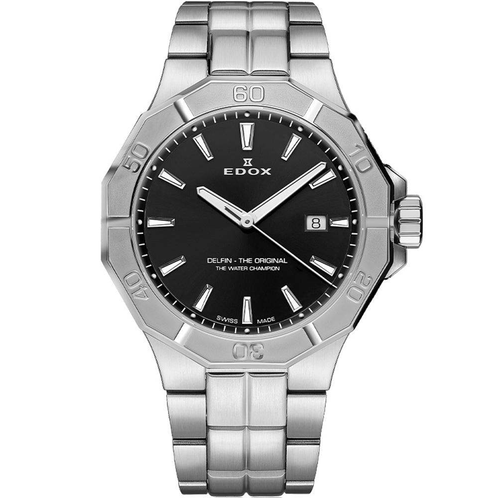 EDOX Delfin The Original Black Dial 43mm Silver Stainless Steel Bracelet 53021-3M-NIN