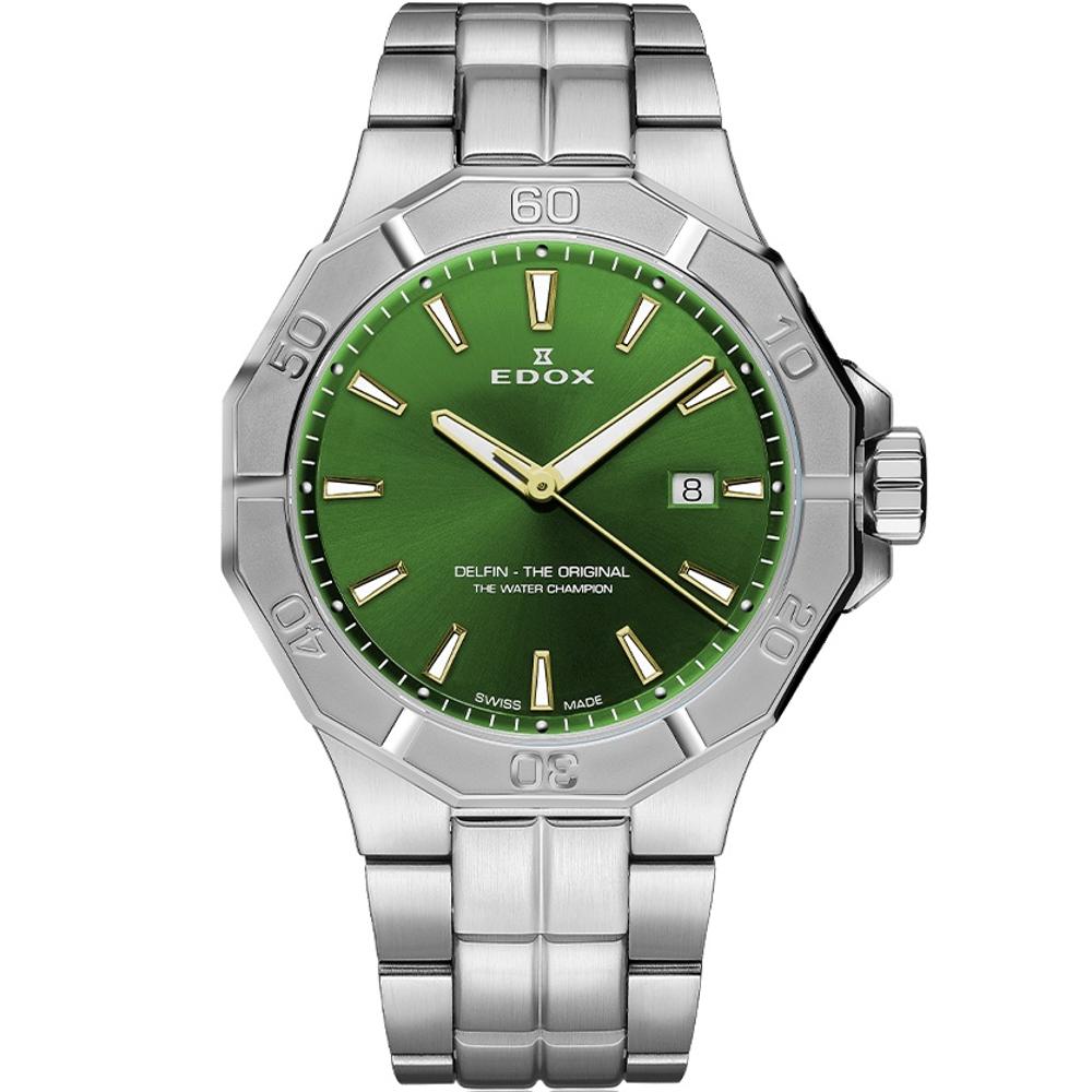 EDOX Delfin The Original Green Dial 43mm Silver Stainless Steel Bracelet 53021-3M-VID