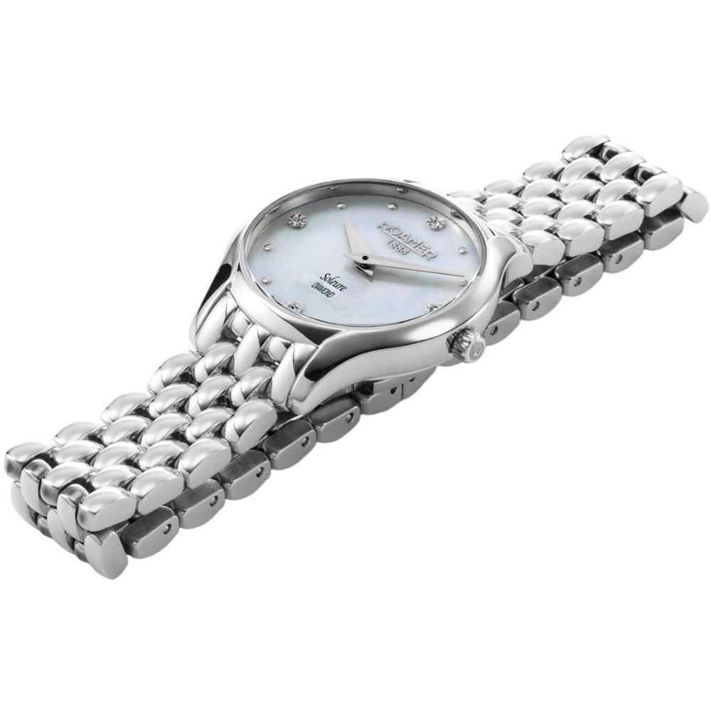 ROAMER Soleure White Pearl Dial With Diamonds 30mm Silver Stainless Steel Bracelet 547857-41-25-50