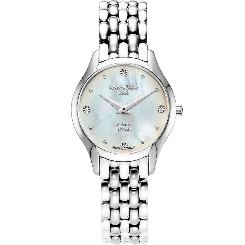 ROAMER Soleure White Pearl Dial With Diamonds 30mm Silver Stainless Steel Bracelet 547857-41-25-50