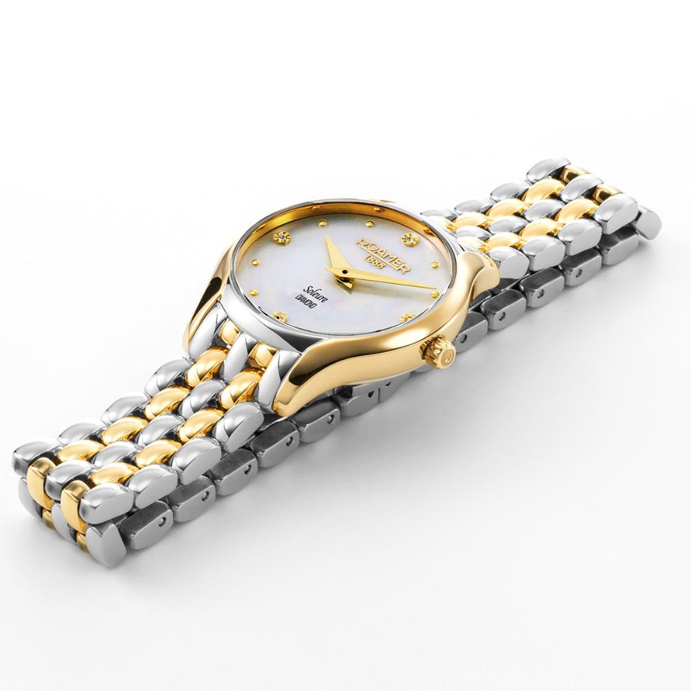 ROAMER Soleure White Pearl Dial With Diamonds 30mm Two Tone Gold Stainless Steel Bracelet 547857-47-25-50