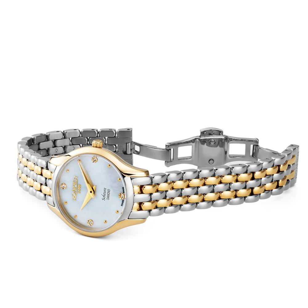 ROAMER Soleure White Pearl Dial With Diamonds 30mm Two Tone Gold Stainless Steel Bracelet 547857-47-25-50