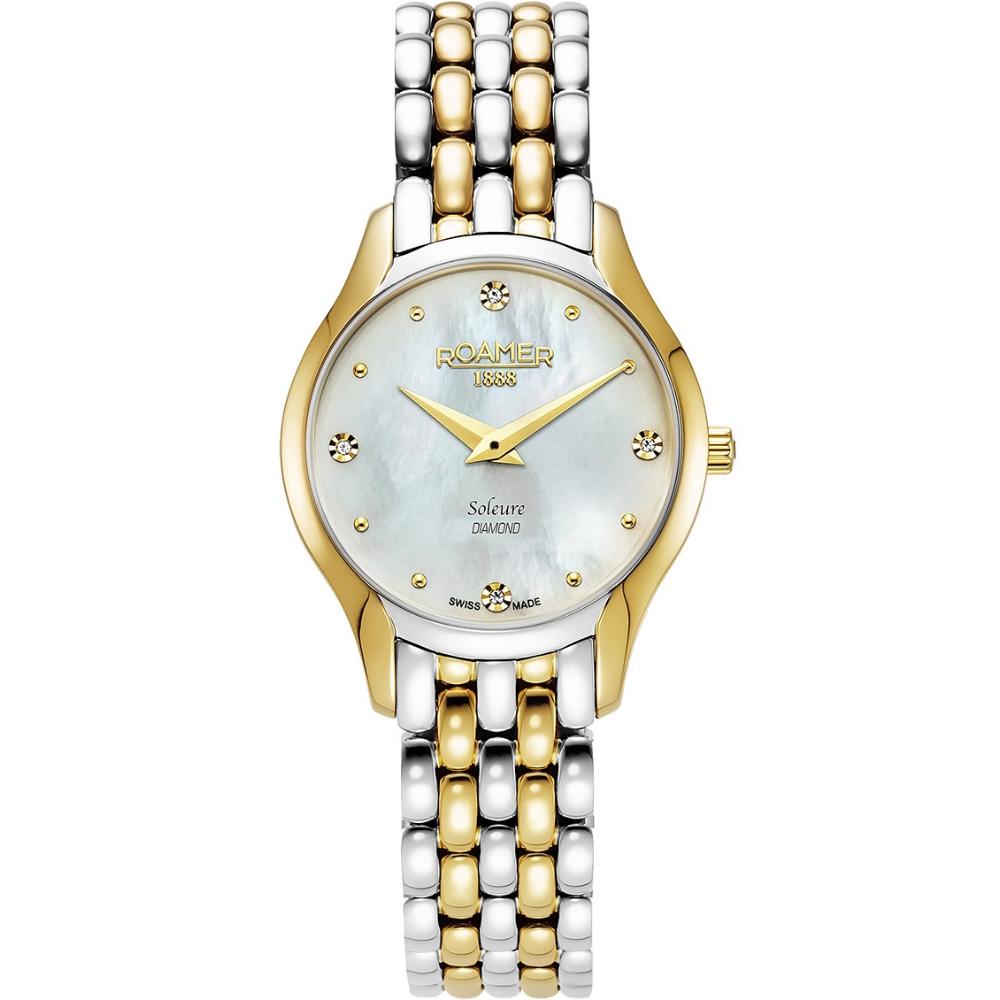 ROAMER Soleure White Pearl Dial With Diamonds 30mm Two Tone Gold Stainless Steel Bracelet 547857-47-25-50