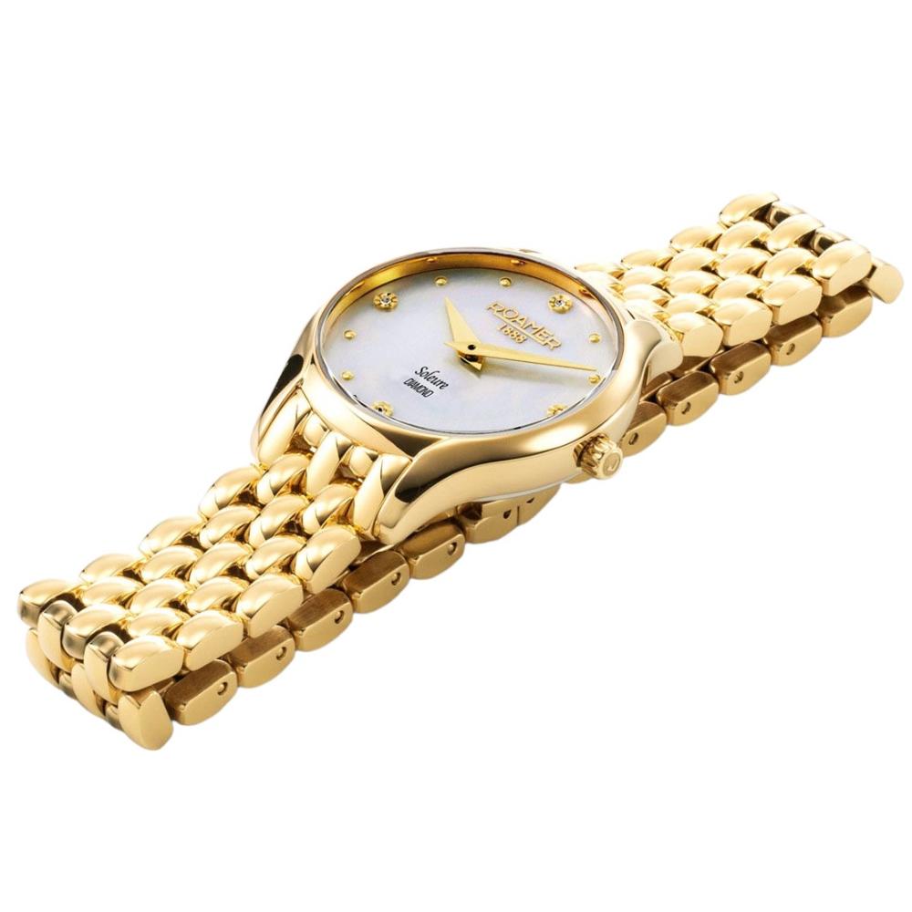 ROAMER Soleure White Pearl Dial With Diamonds 30mm Gold Stainless Steel Bracelet 547857-48-25-50